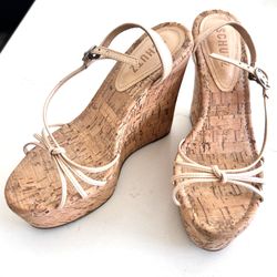 NEW! SCHUTZ  Natural Beige Wedge Sandals Size5.5