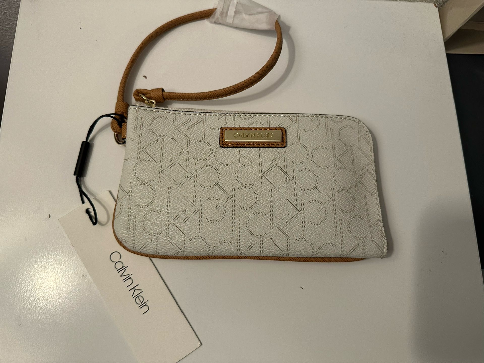 New Calvin Klein Zip-around Wristlet- almond