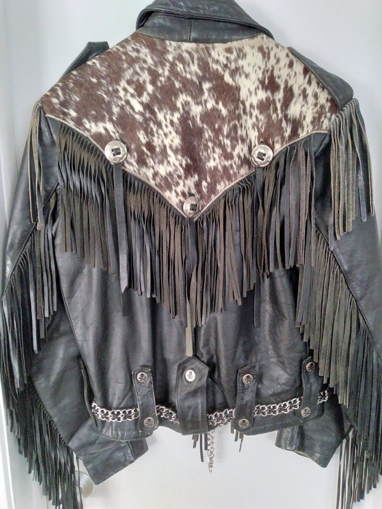 Vintage Leather Fringed Biker Jacket