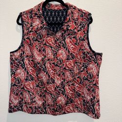 Reversible Paisley Print Quilted Zip-Up Vest