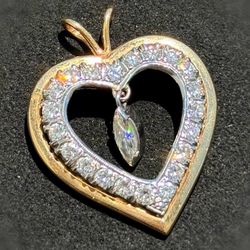 Jewelry Vintage Antique 14k solid yellow gold natural diamond 1.50CTW marquise Heart Pendant charm