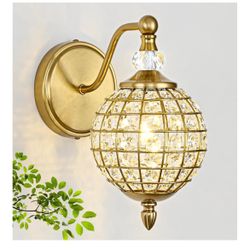1 Piece Vintage Crystal Globe Wall Sconce, 1-Light Brushed Gold Finish Wall Sconce
