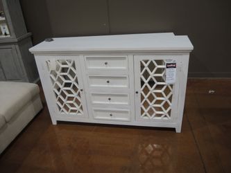 Pink City Mirrored Glass and Wood Chest - White (Distressed Wood Finish) | Cabinet | Cupboard