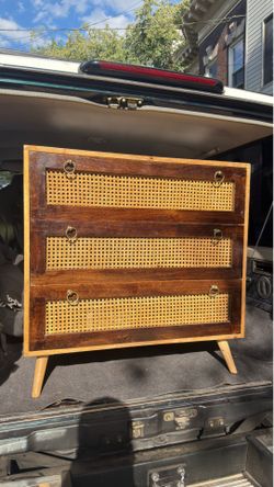 3 draw solid wood rattan dresser
