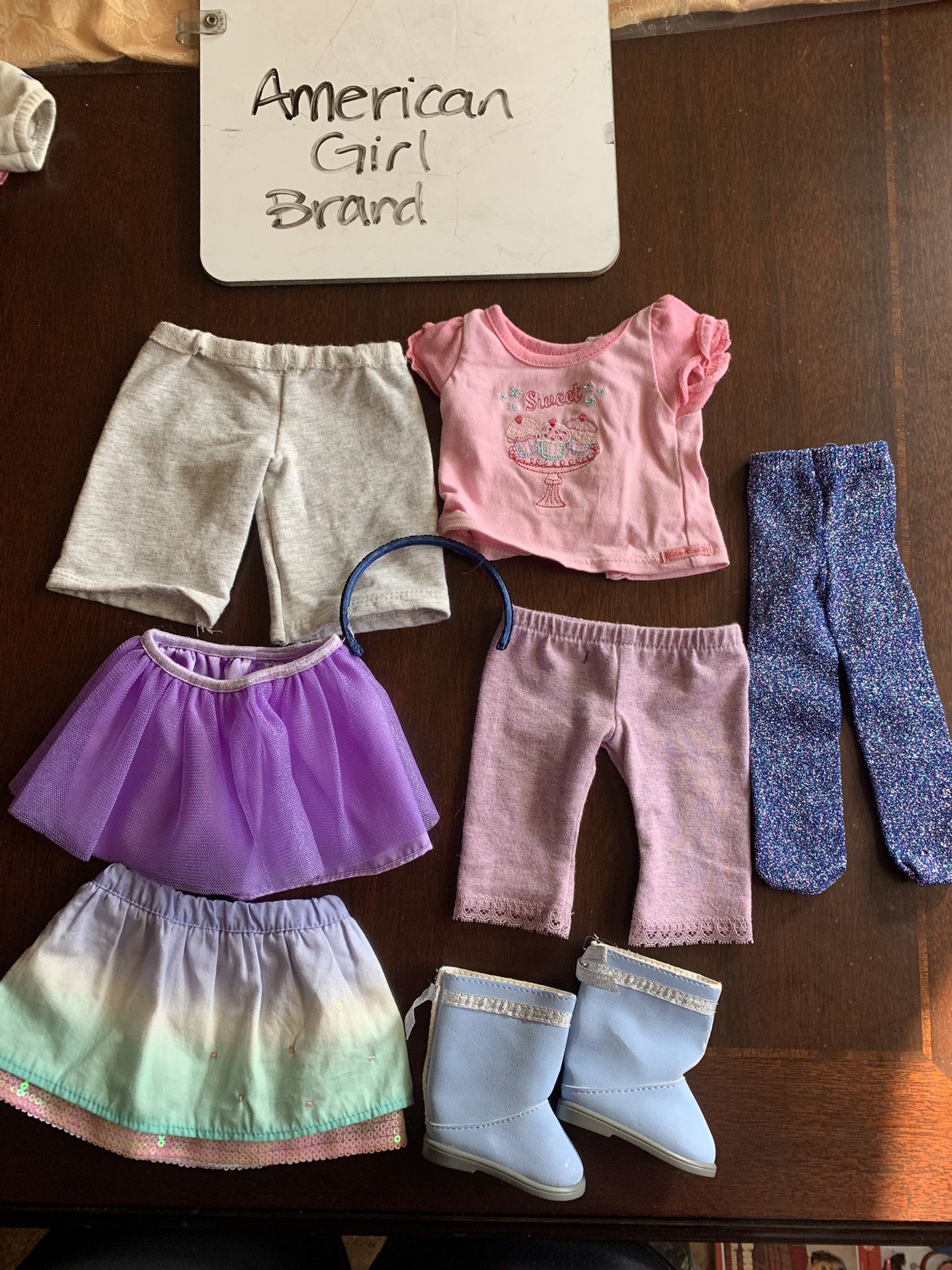 8 Pc American Girl 18 doll lot bundle outfit skirts top leggings boots for  Sale in Clovis, CA - OfferUp
