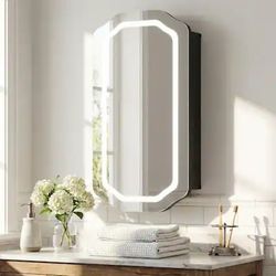 31.5”x15.6”LED Medicine Cabinet Mirror, Bathroom Mirror with Storage, Dimmable LED Mirror