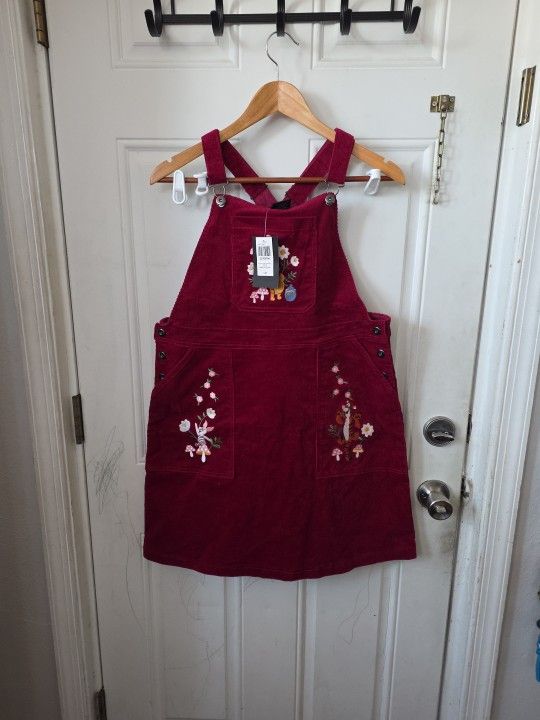 Disney Winnie The Pooh Floral Embroidered Overall Dress Large NWT (F3)