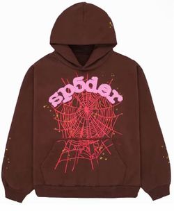 Sp5der Web Graphic Pullover Hoodie Brown