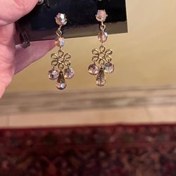 Vintage Clear  Crystal Bead Drop Clipper Earrings