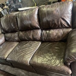 Real Leather Reclining Sofa 
