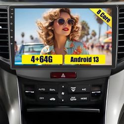 Roinvou 8 Cores 4+64G Android Car Radio for Acura TSX 2009-2014/Honda Accord 2008-2012, 9" Touch Screen Carplay Android Auto with 32EQ Bluetooth WiFi 