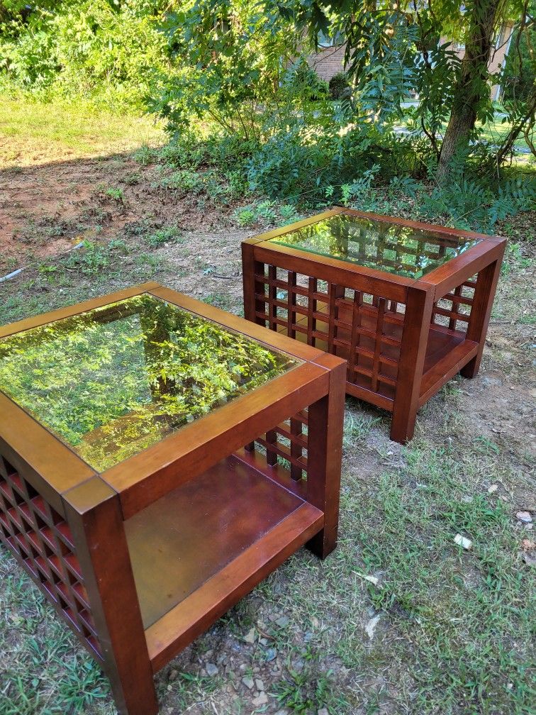 Wooden Coffee Table Set Glass Inserts