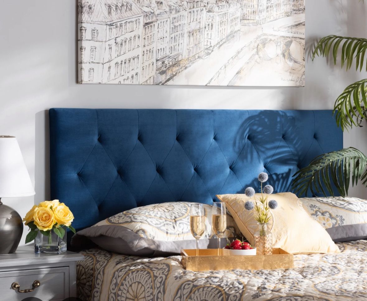 Blue Full Tufted Headboard And Bed Frame