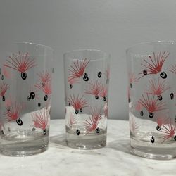 Vintage Milkweed Merry Maker Federal Glass Pink Black Drinking Glasses