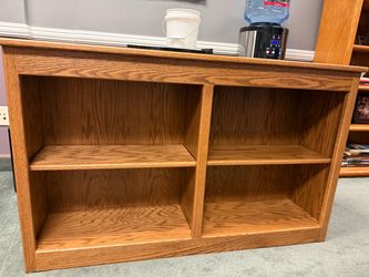 Oak Wood Double Bookcase with Shelves