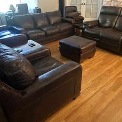 4 Piece Leather Sofa Set With Ottoman 