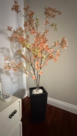 Faux Pink Enkianthus Tree with Modern Black Planter