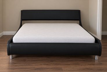 Queen Size Black Faux Leather Upholstered Bed Frame