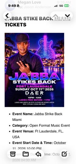 4 tickets to JABBA STRIKES BACK