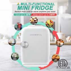 CROWNFUL Mini Fridge, 4 Liter/6 Can Portable Cooler and Warmer Personal Refrigerator for Skin Care, Cosmetics, Beverage, Food,Great for Bedroom, Offic