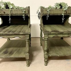Like New Antique Brown And Green End Tables (2)