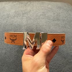 ($60) Orange MCM Belt With Silver Buckle