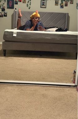 Grey queen size platform bed