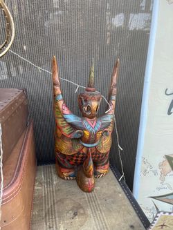 Hand-Carved Painted Wood Mythical Figure Statue