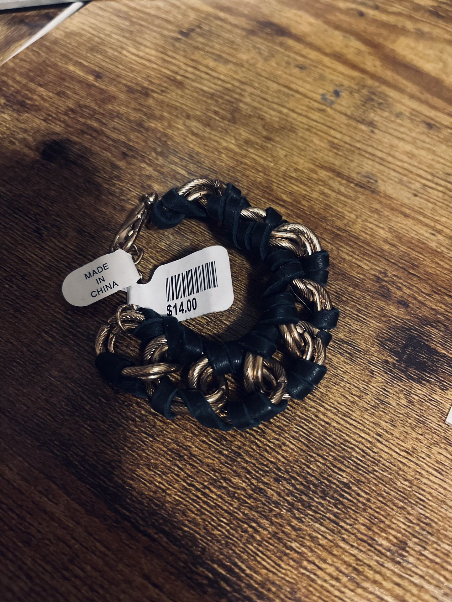 Black Leather And Gold Unisex Bracelet