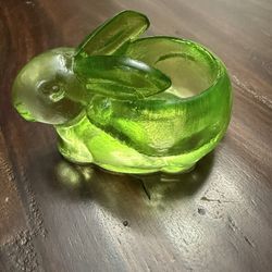 Vintage Indiana Glass Green Rabbit Candle Holder