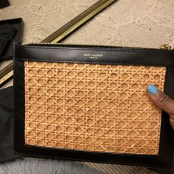 Saint Laurent Straw Portfolio Clutch 