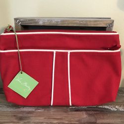 New Vera Bradley Clutch Cosmetic Bag Pouch Deco Red w/ White Trim