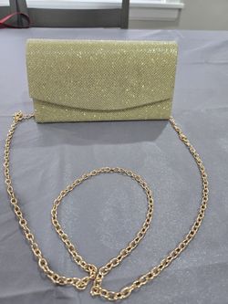 Gold Glitter Clutch Evening Bag with Chain