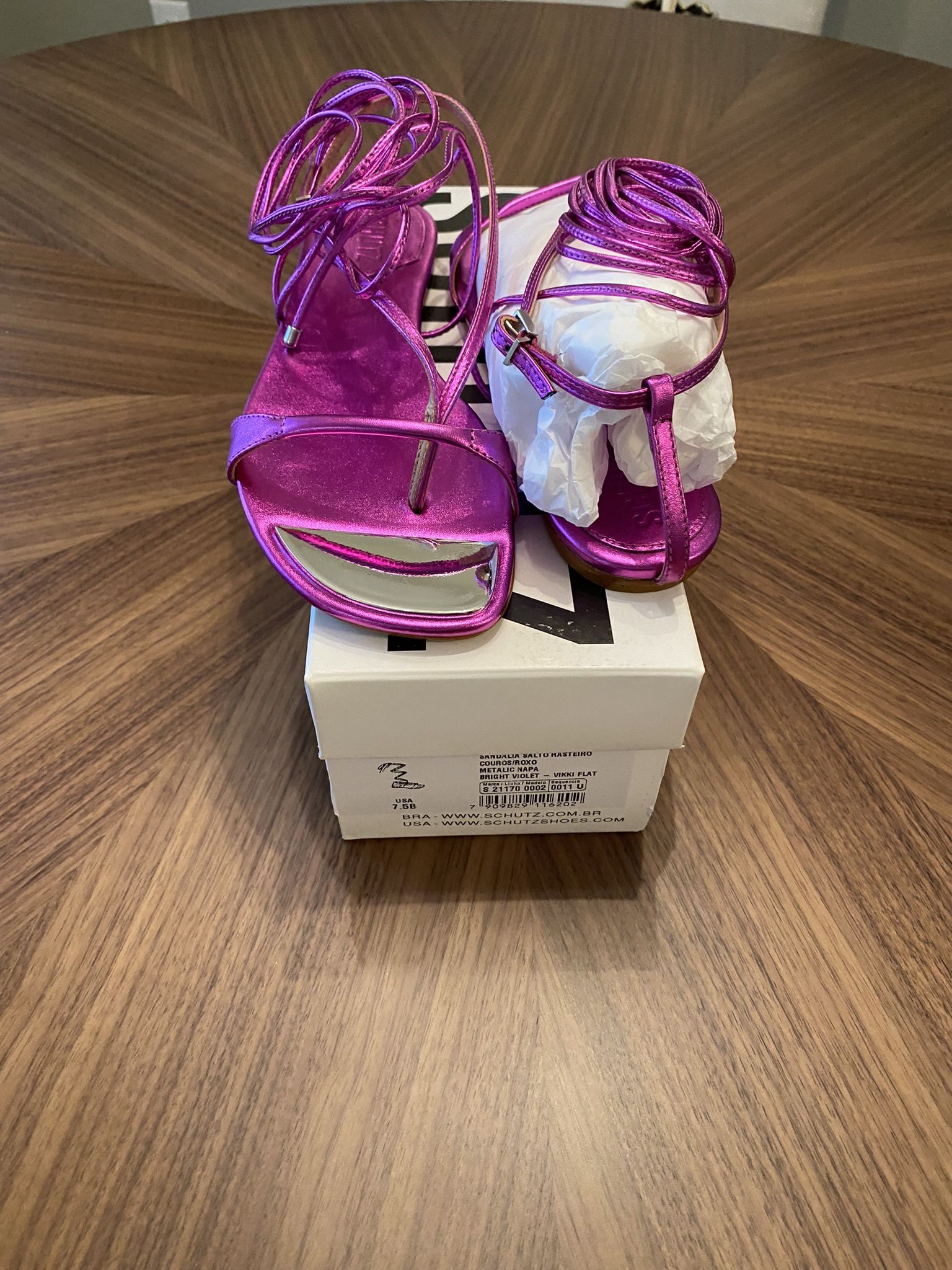 Schutz | Vikki Flat T-Strap Lace Up Sandal | Size