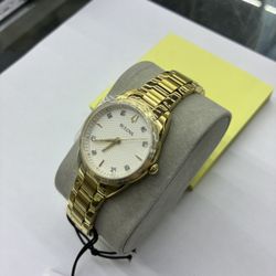 Bulova Diamond Accented Yellow Gold Toned Stainless Steel Wristwatch