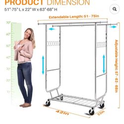 600lbs Heavy Duty Collapsible Clothes Hanger Rolling Garment Shelf Rack US