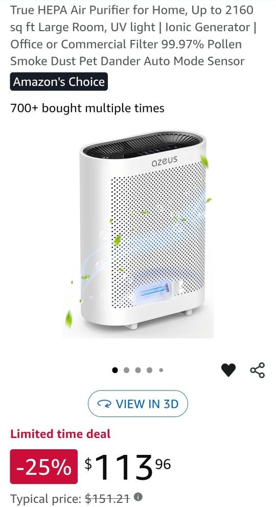 Air Purifier for Home, Up to 2160 sq ft Large Room, UV light | Ionic Generator | Office or Commercial Filter 99.97% Pollen Smoke Dust Pet Dander Auto