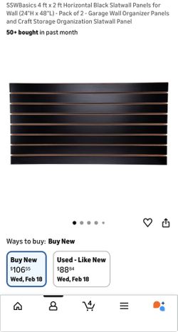 4 ft x 2 ft Horizontal Black Slatwall Panels for Wall (24"H x 48"L) - Pack of 2