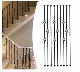 4442: New 9 Pack Iron Balusters,Hollow Double Basket Iron Spindles Hollow Single Basket Staircase Balusters Single Twist 1/2" Square Stair Balusters w