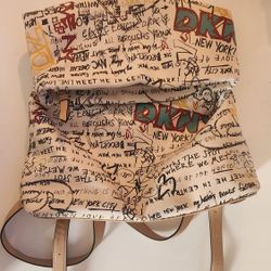 DKNY Fashion Backpack, White Iconic Graffiti Bag