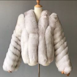 White Real Fox Fur Cropped Jacket