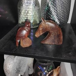 One Of Kind Hand Made Wood Anmial Statues