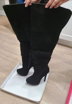 Black Suede Over-the-Knee Stiletto Boots