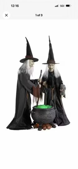 Home Accents 6.5 ft. Gruesome Grounds Animated LED Witches Scene