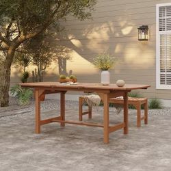 Brand New! 60 in. Extending Natural Solid Wood Rounded Rectangle Outdoor Dining Table, OF2279