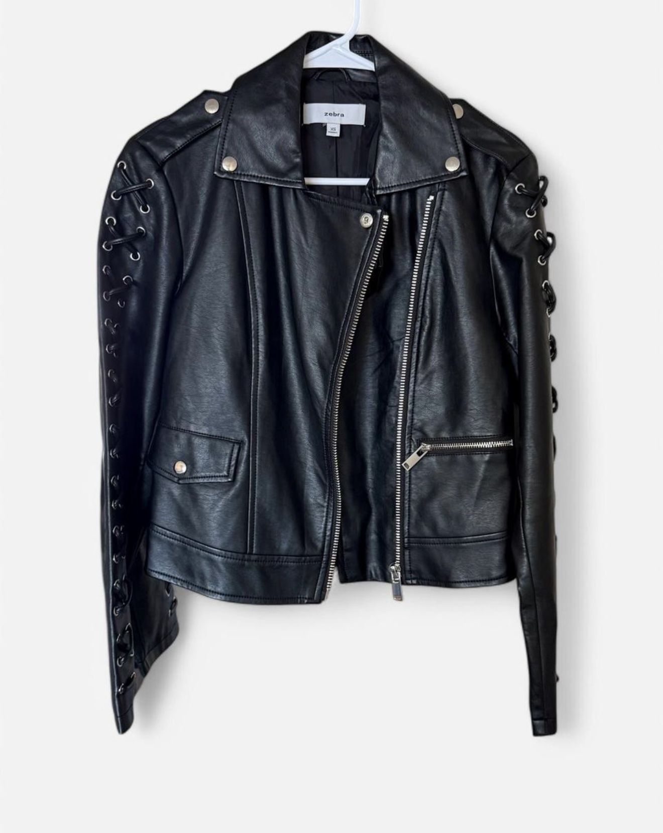 Woman’s Black Faux Leather Biker Jacket Size XS