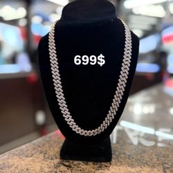 925 Silver Moissanite Necklace Cuban Link 