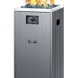 15 inch Gas Fire Pit, Outside Propane Firebowl with Glass Wind Guard, Patio Square Fireplace with Fire Glass Stone for Backyard, Garden and Terrace