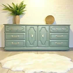 green 9 drawer dresser Bespoke Italian Brass Emerald Blue Green Art Glass 9-Drawer Dresser Si –  Cosulich Interiors & Antiques