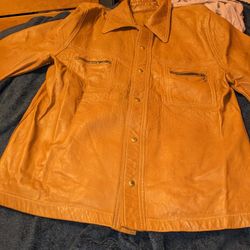 Vintage Light Brown Leather Coat Size LG